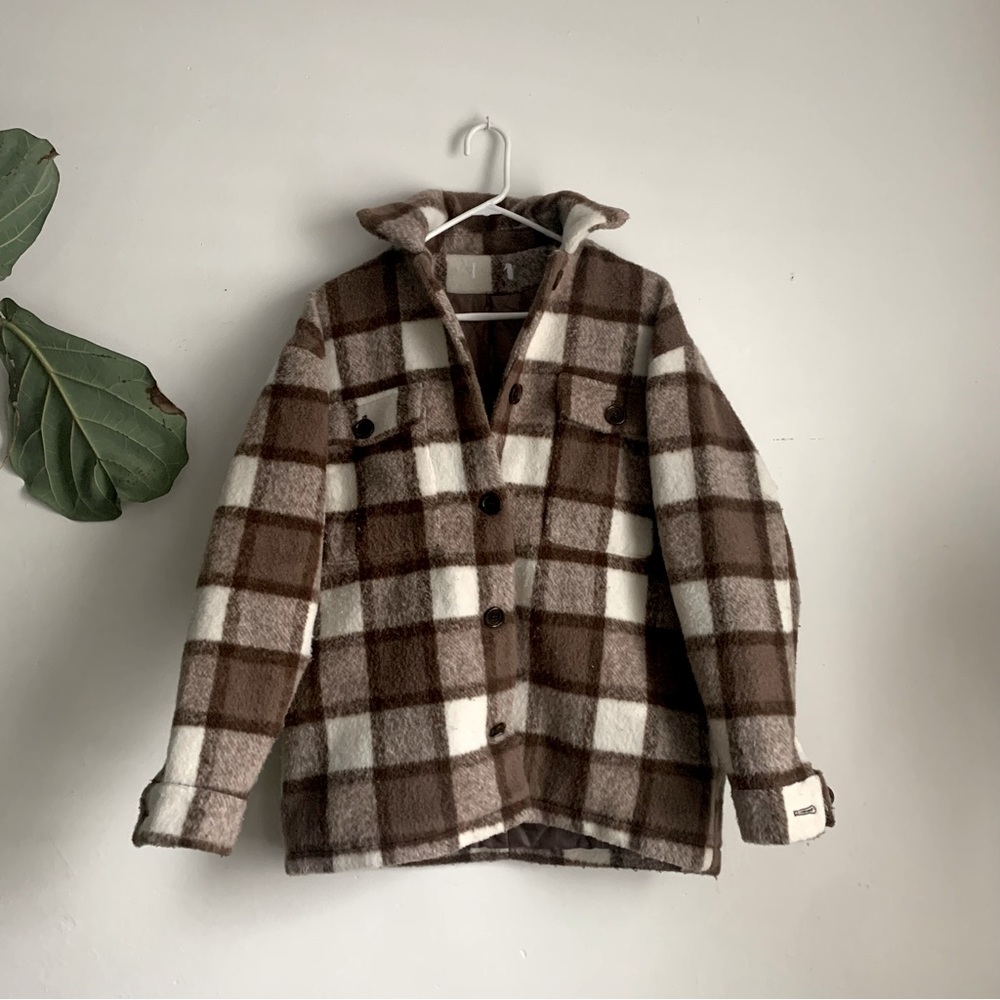 Brown and cream plaid jacket shacket M